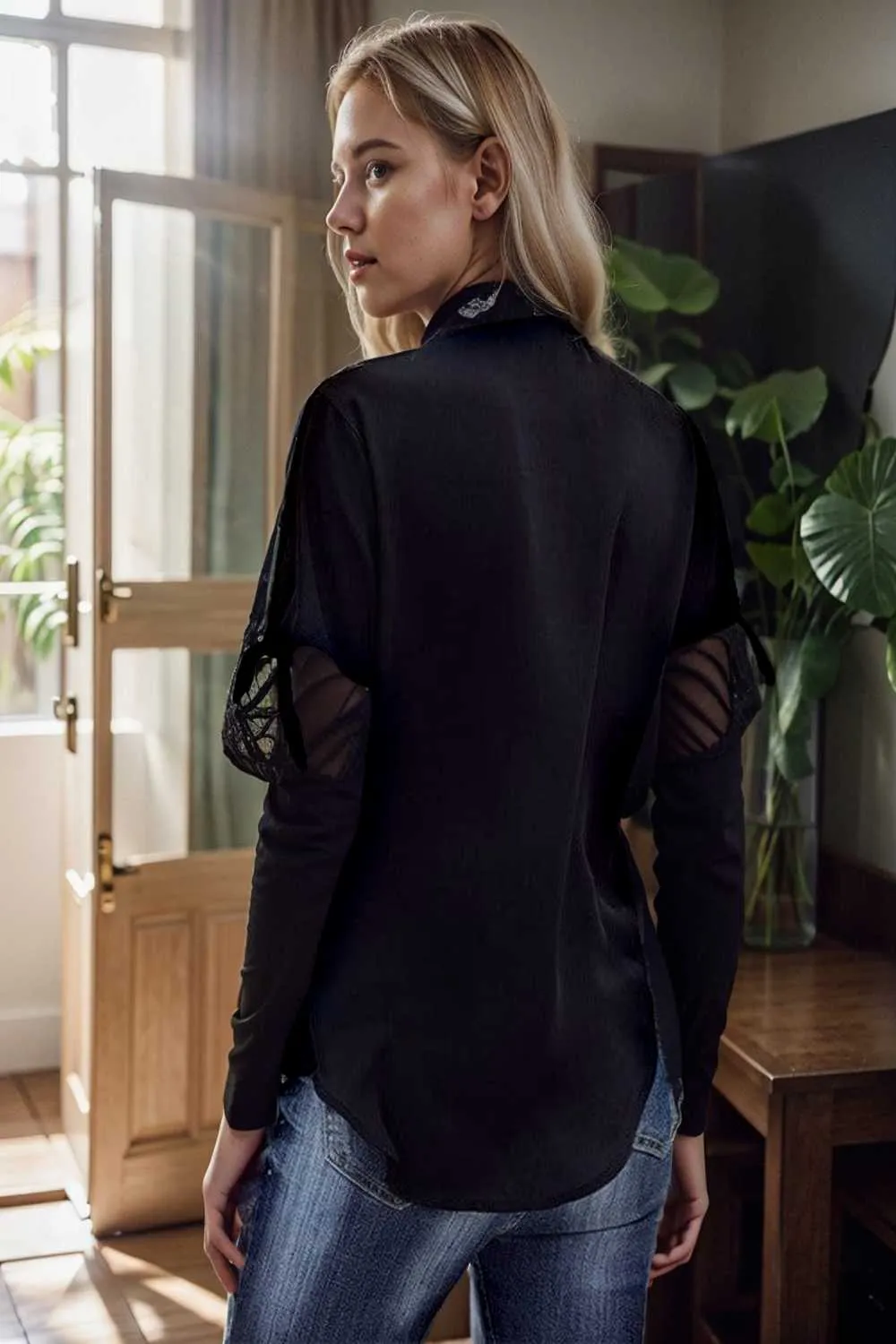 women s blouses loose solid belted long sleeve blouse