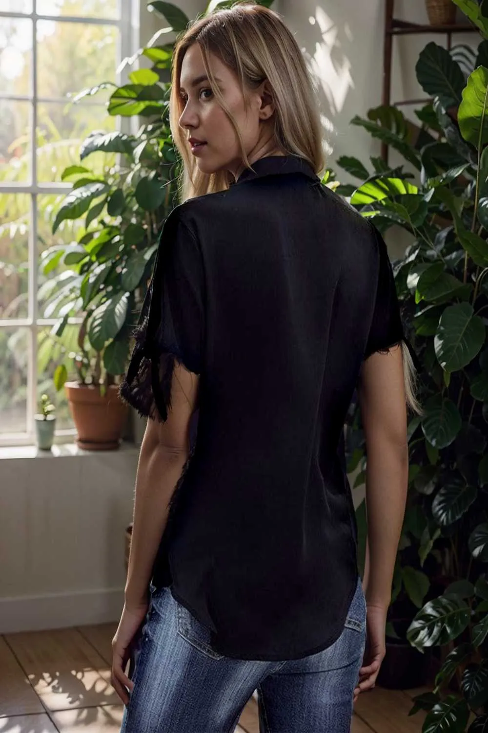 women s blouses loose solid belted long sleeve blouse