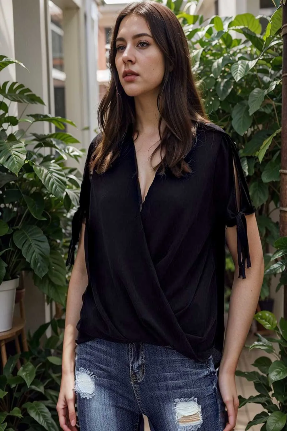 women s blouses loose solid belted long sleeve blouse