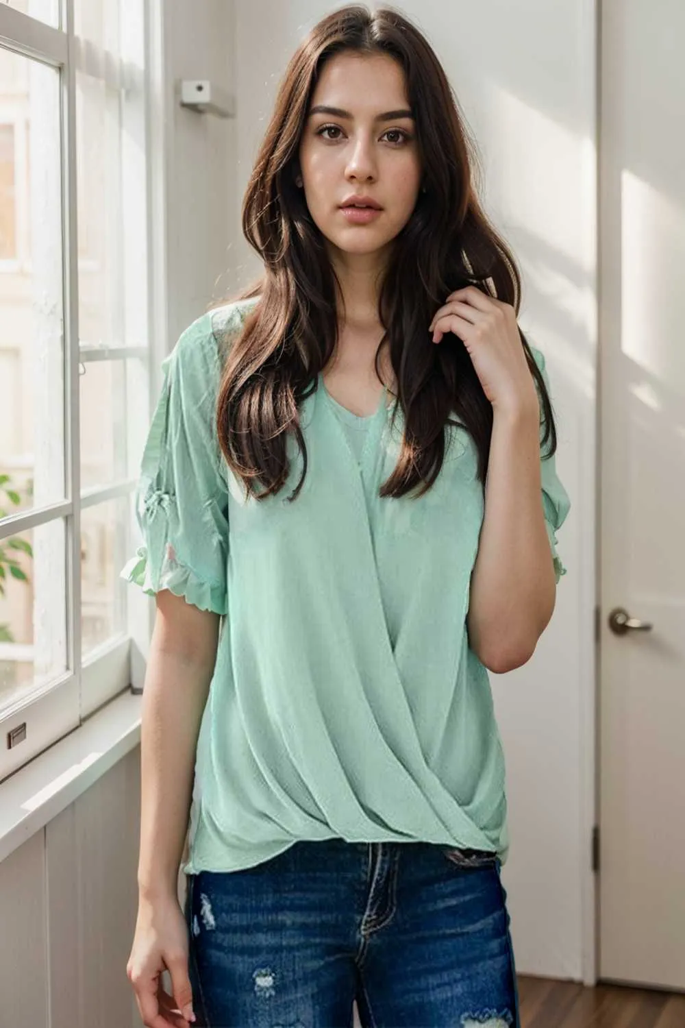 women s blouses loose solid belted long sleeve blouse