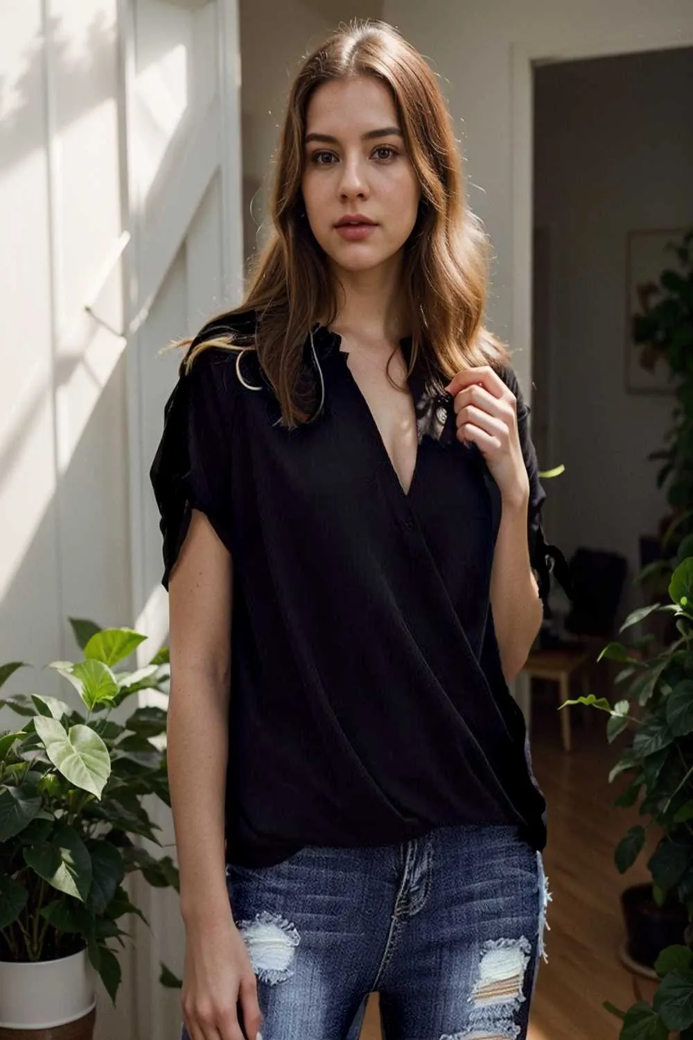 women s blouses loose solid belted long sleeve blouse