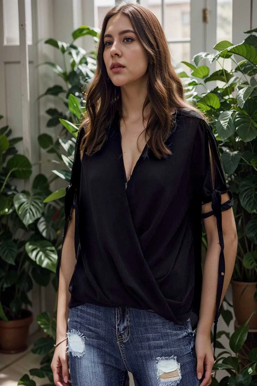 women s blouses loose solid belted long sleeve blouse