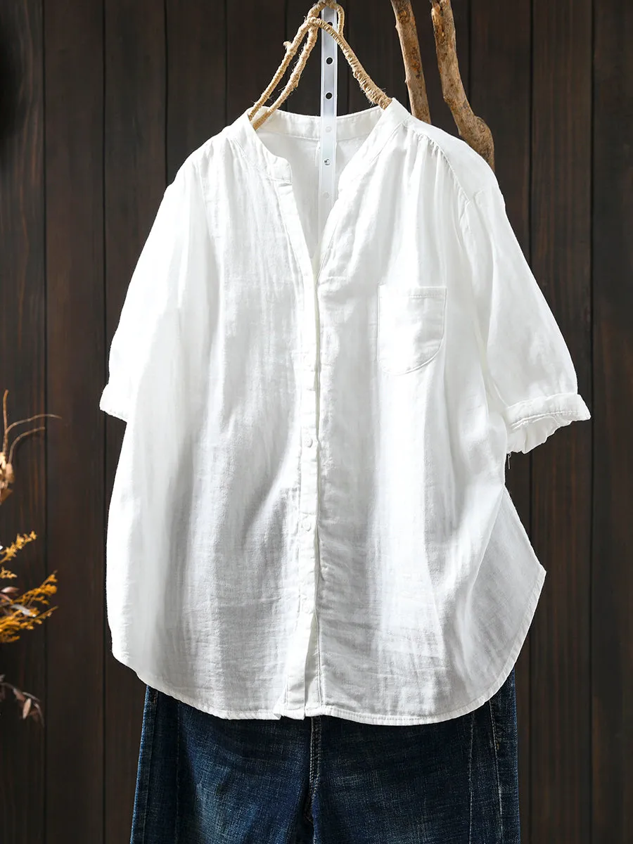 Women Summer Artsy Dot V-Neck 100%Cotton Shirt