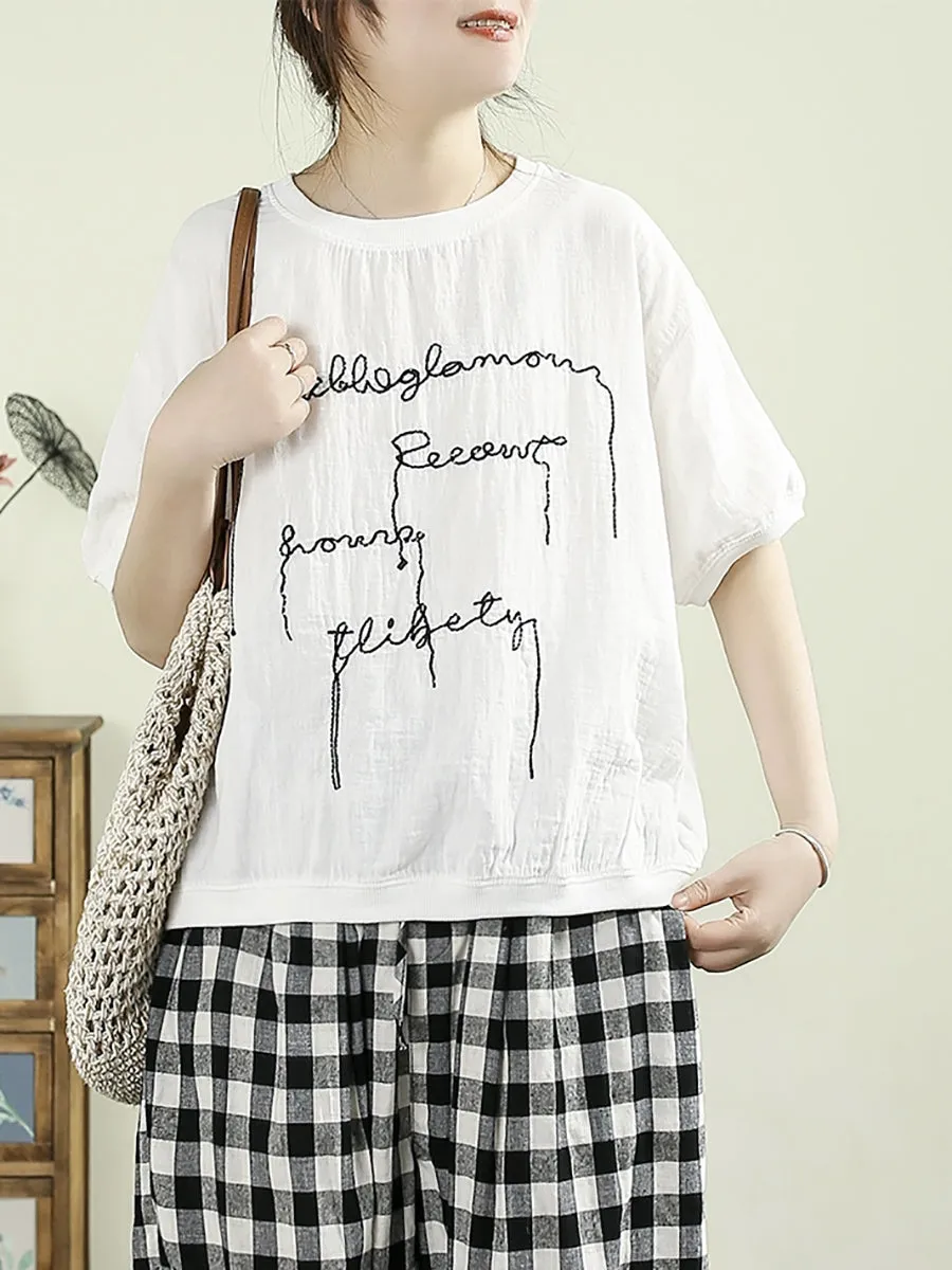 Women Summer Casual Cartoon O-Neck 100%Cotton Shirt