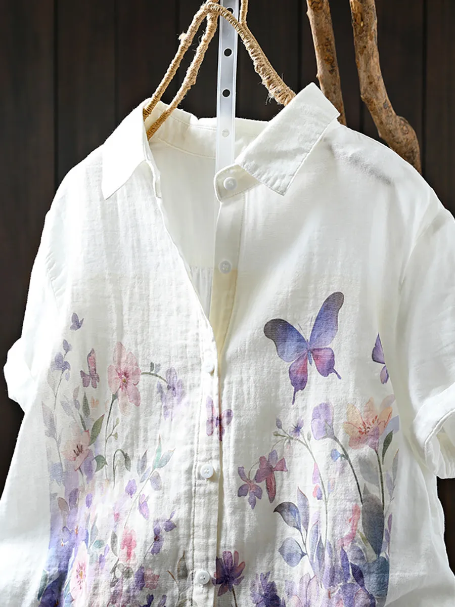 Women Summer Casual Print 100%Cotton Shirt
