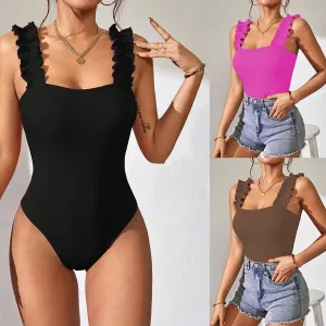 Women's Bodysuits Sleeveless Bodysuits Ruffles Sexy Streetwear Solid Color