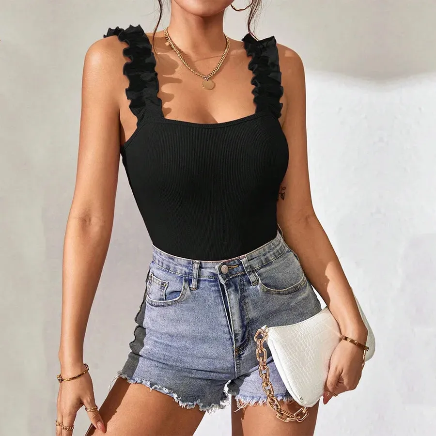 Women's Bodysuits Sleeveless Bodysuits Ruffles Sexy Streetwear Solid Color