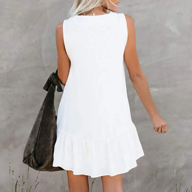 Women's Cardigan Dress Cotton And Linen Sleeveless V-Neck Single-Breasted