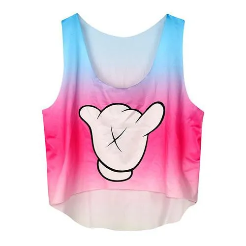 Women's Crop Tank Tops Vest Sleeveless Cartoon Beach Casual Tanks T-Shirt