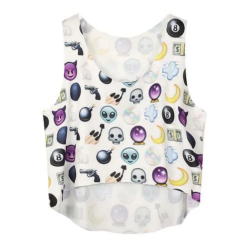 Women's Crop Tank Tops Vest Sleeveless Cartoon Beach Casual Tanks T-Shirt