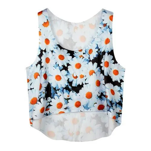 Women's Crop Tank Tops Vest Sleeveless Cartoon Beach Casual Tanks T-Shirt
