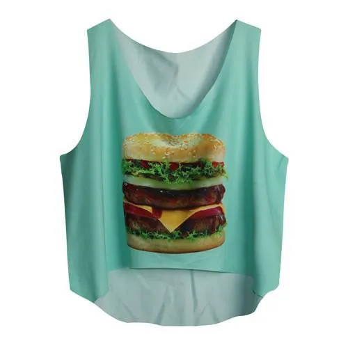 Women's Crop Tank Tops Vest Sleeveless Cartoon Beach Casual Tanks T-Shirt