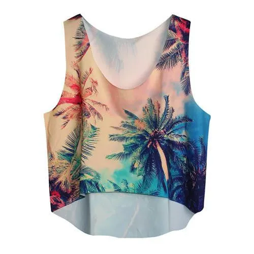 Women's Crop Tank Tops Vest Sleeveless Cartoon Beach Casual Tanks T-Shirt