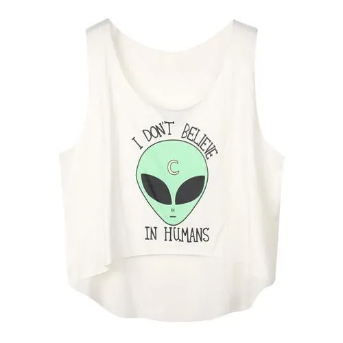 Women's Crop Tank Tops Vest Sleeveless Cartoon Beach Casual Tanks T-Shirt
