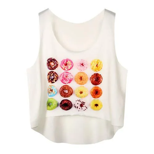 Women's Crop Tank Tops Vest Sleeveless Cartoon Beach Casual Tanks T-Shirt