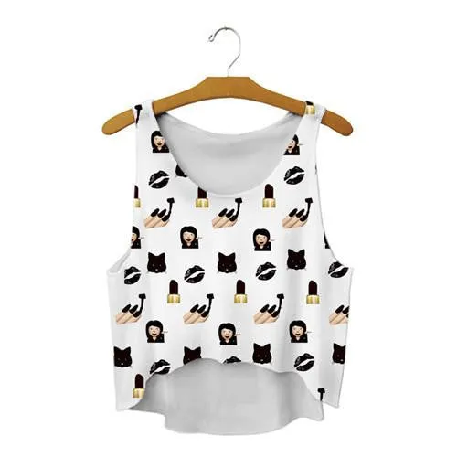 Women's Crop Tank Tops Vest Sleeveless Cartoon Beach Casual Tanks T-Shirt