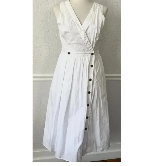 Women's J.Crew Sleeveless A-Line Poplin Dress White Size 8