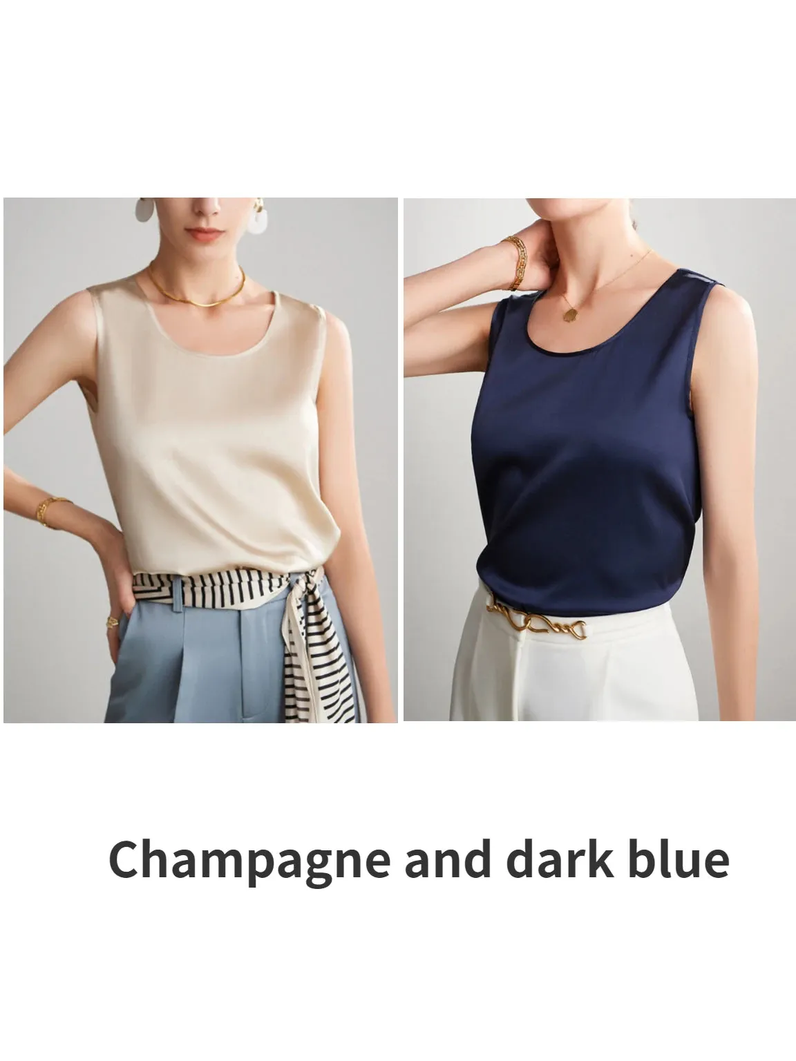 Women's Mulberry Silk Tank Top - Elegant Satin Design for Office & Casual Wear, Spring/Summer 2024