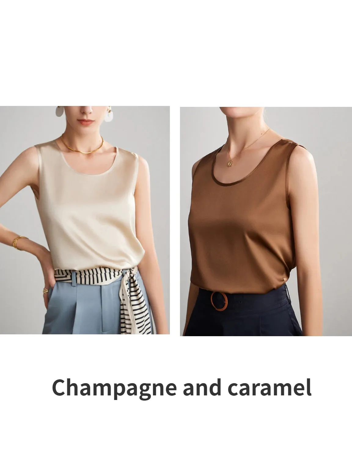 Women's Mulberry Silk Tank Top - Elegant Satin Design for Office & Casual Wear, Spring/Summer 2024