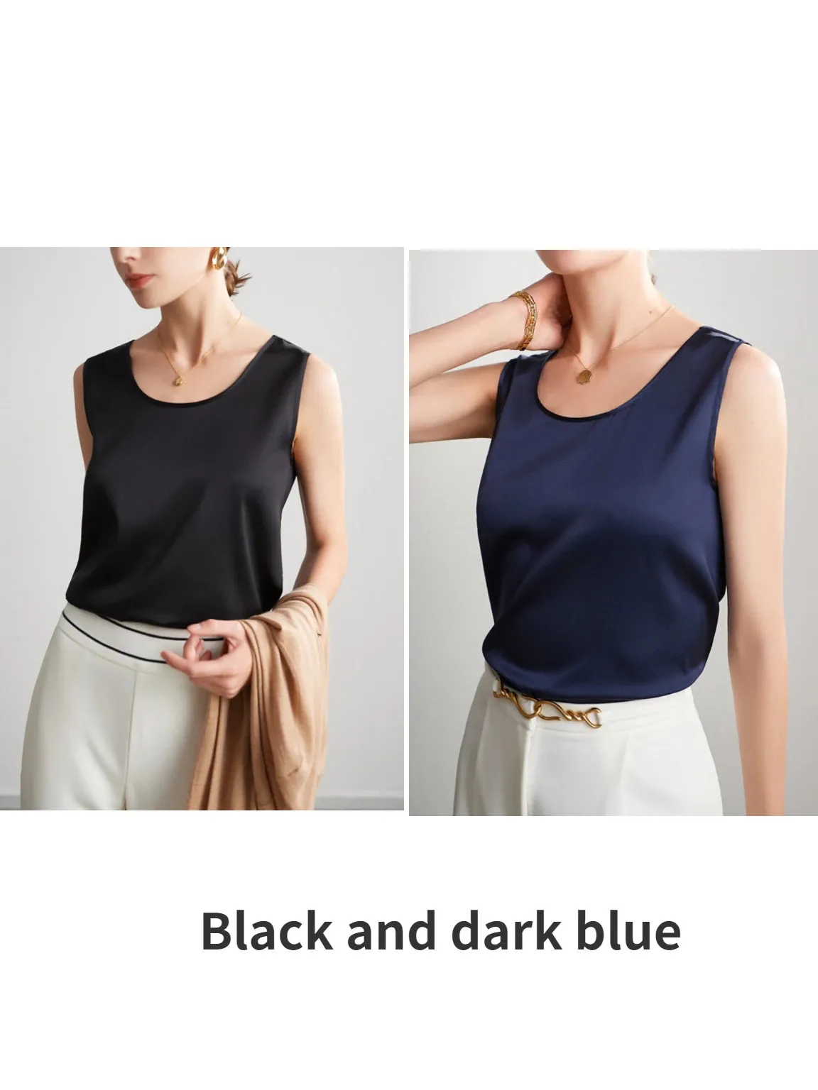 Women's Mulberry Silk Tank Top - Elegant Satin Design for Office & Casual Wear, Spring/Summer 2024
