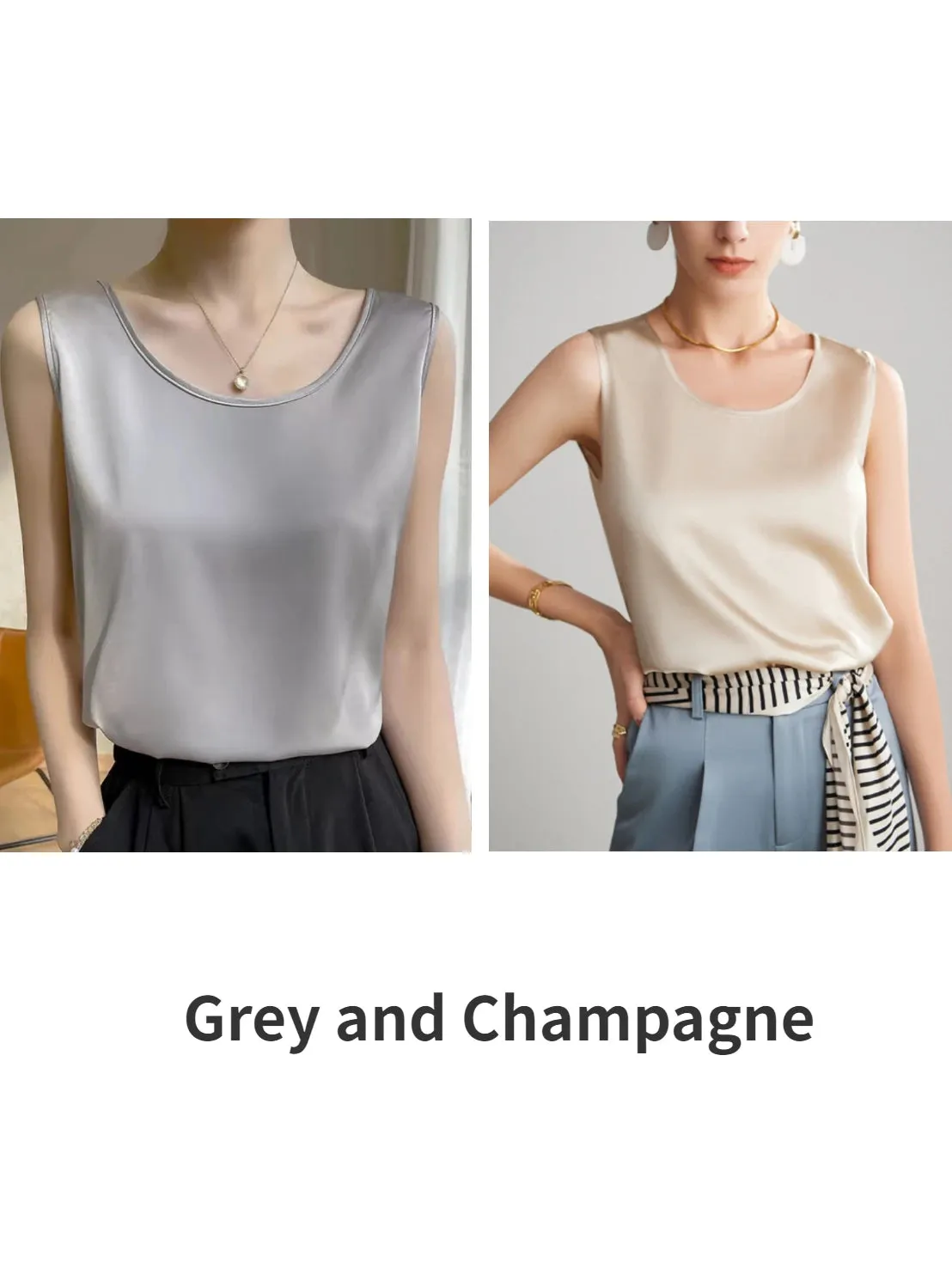 Women's Mulberry Silk Tank Top - Elegant Satin Design for Office & Casual Wear, Spring/Summer 2024