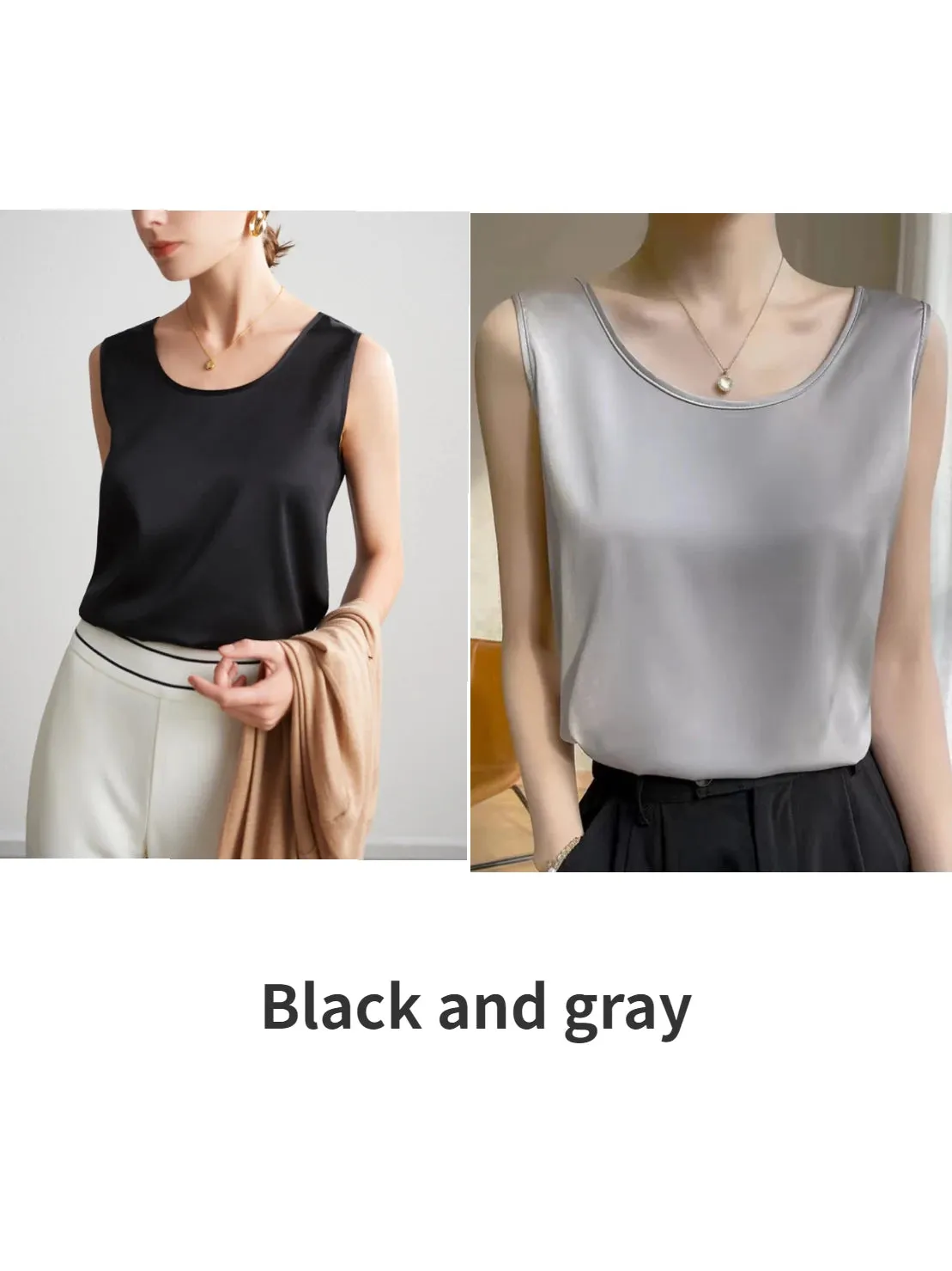 Women's Mulberry Silk Tank Top - Elegant Satin Design for Office & Casual Wear, Spring/Summer 2024