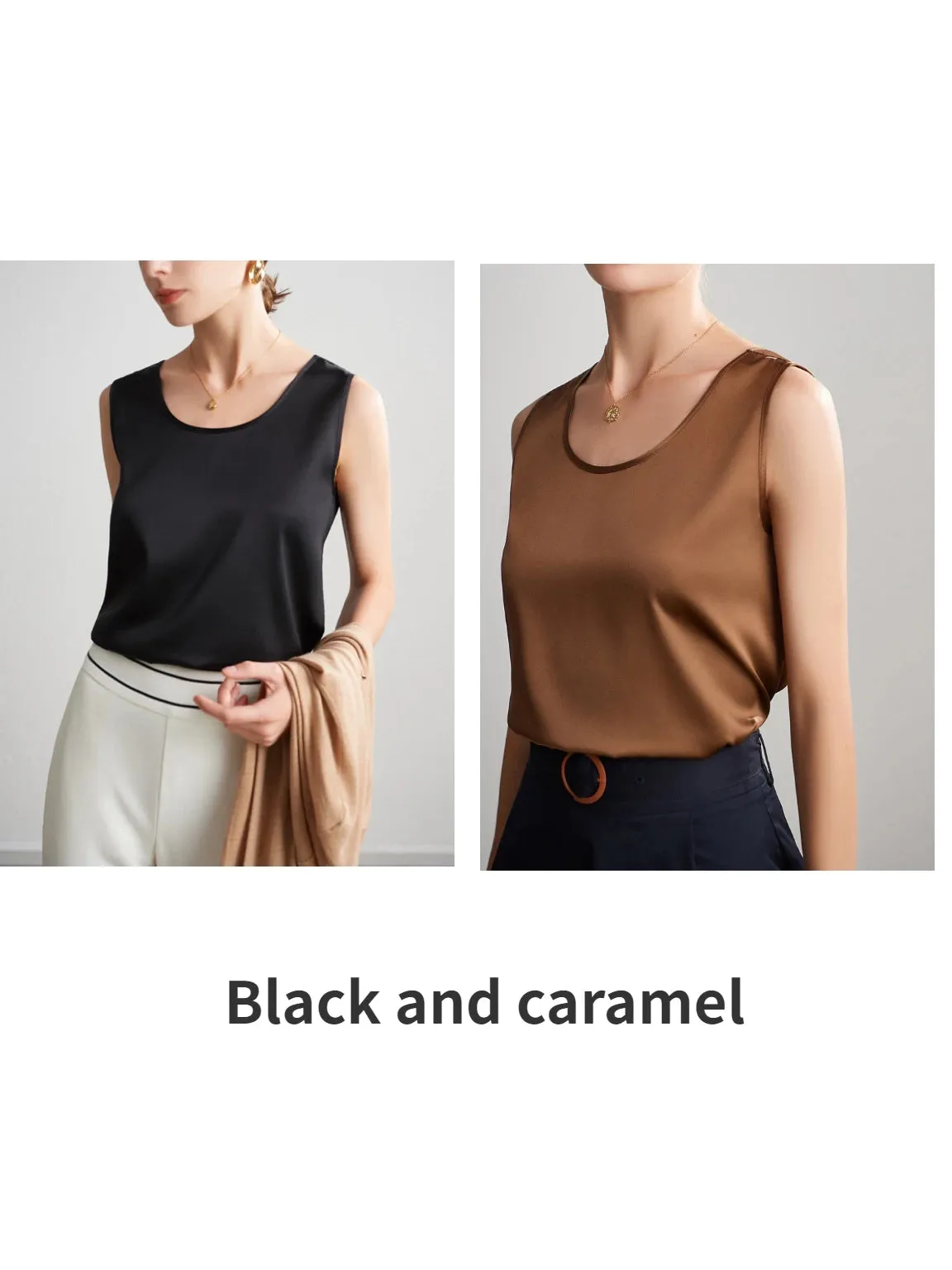 Women's Mulberry Silk Tank Top - Elegant Satin Design for Office & Casual Wear, Spring/Summer 2024
