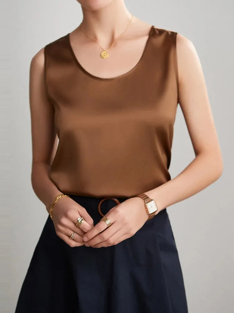 Women's Mulberry Silk Tank Top - Elegant Satin Design for Office & Casual Wear, Spring/Summer 2024
