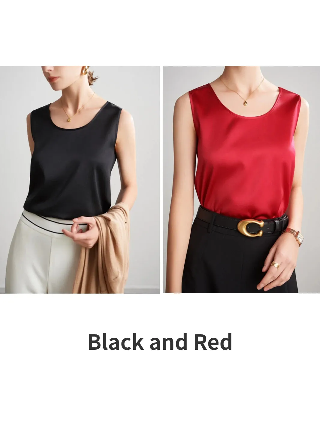 Women's Mulberry Silk Tank Top - Elegant Satin Design for Office & Casual Wear, Spring/Summer 2024