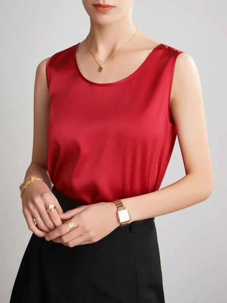 Women's Mulberry Silk Tank Top - Elegant Satin Design for Office & Casual Wear, Spring/Summer 2024