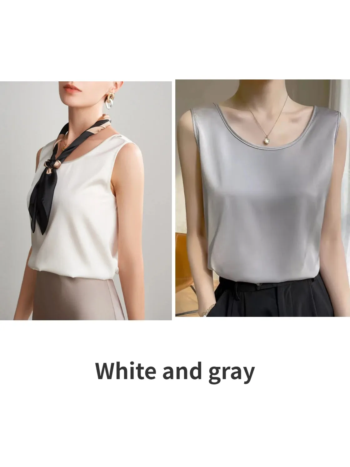 Women's Mulberry Silk Tank Top - Elegant Satin Design for Office & Casual Wear, Spring/Summer 2024