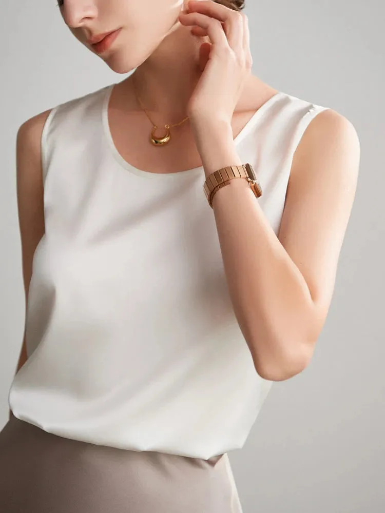 Women's Mulberry Silk Tank Top - Elegant Satin Design for Office & Casual Wear, Spring/Summer 2024