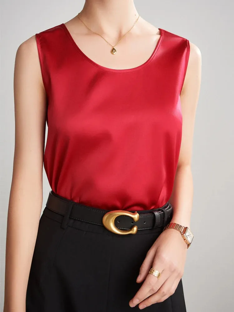Women's Mulberry Silk Tank Top - Elegant Satin Design for Office & Casual Wear, Spring/Summer 2024
