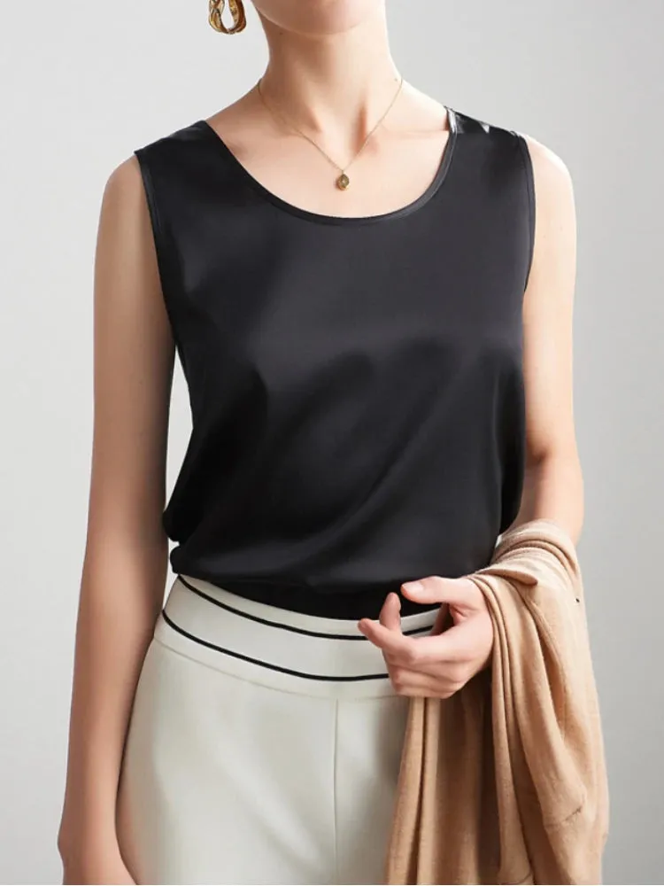 Women's Mulberry Silk Tank Top - Elegant Satin Design for Office & Casual Wear, Spring/Summer 2024