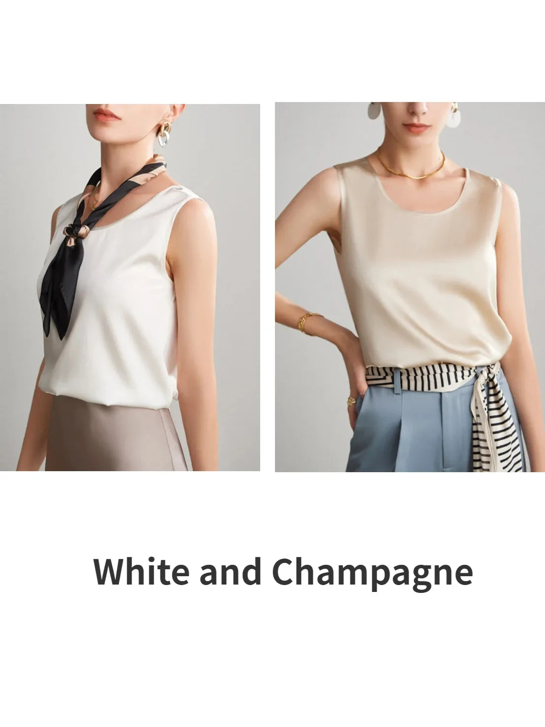Women's Mulberry Silk Tank Top - Elegant Satin Design for Office & Casual Wear, Spring/Summer 2024