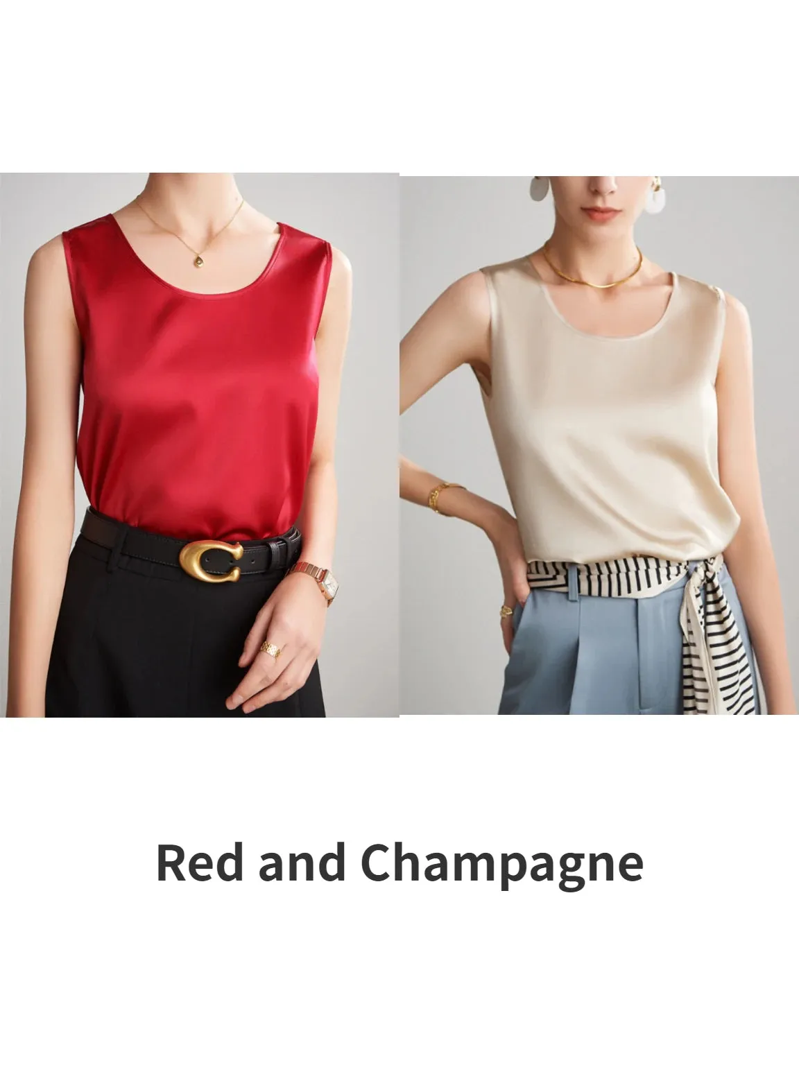 Women's Mulberry Silk Tank Top - Elegant Satin Design for Office & Casual Wear, Spring/Summer 2024