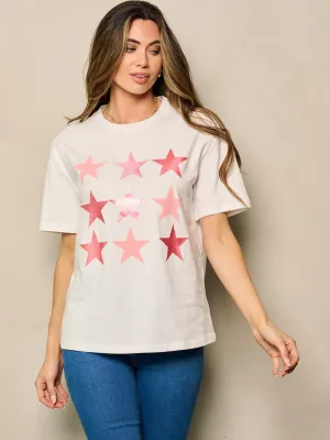 WOMEN'S SHORT SLEEVE STARS PRINT TOP