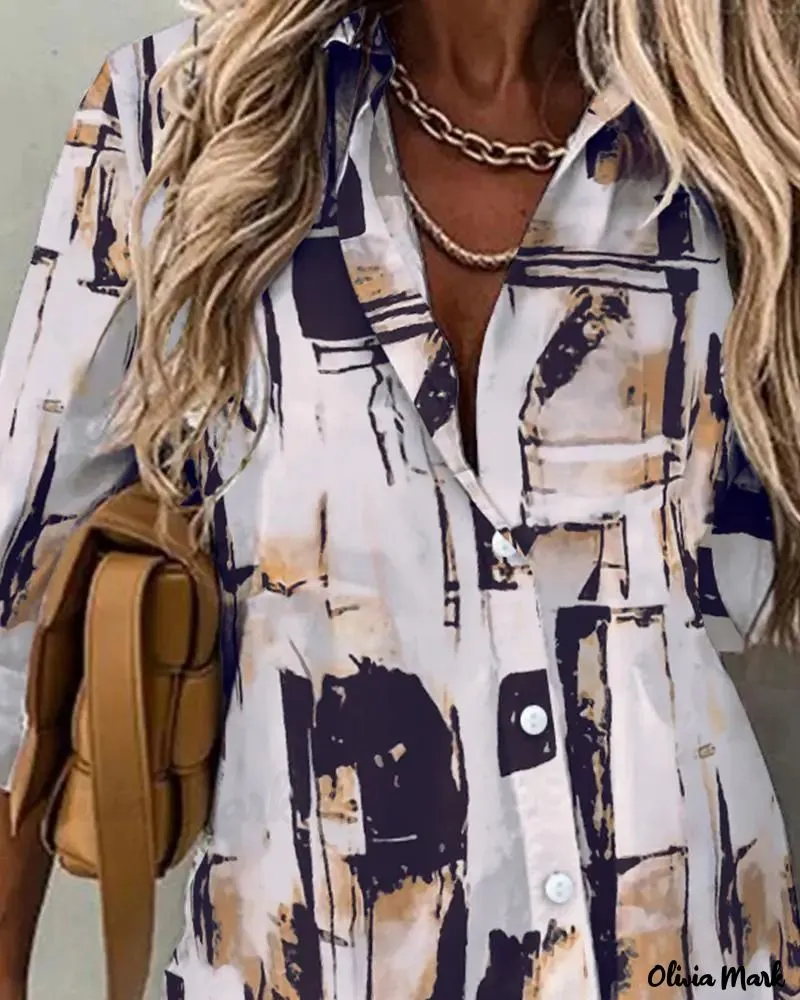 Xieyinshe - Abstract Print Long Sleeve Button-Up Shirt
