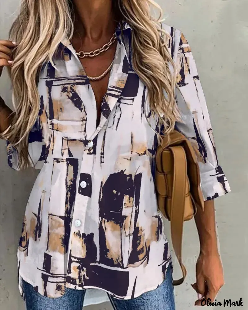 Xieyinshe - Abstract Print Long Sleeve Button-Up Shirt