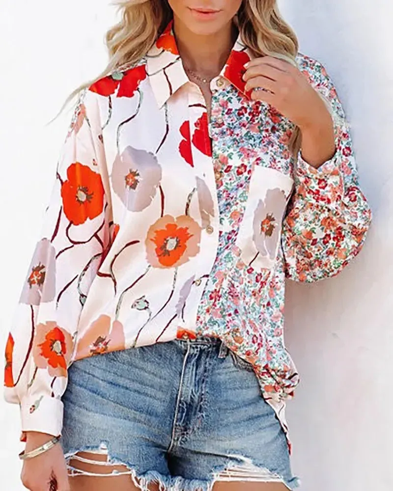 Xieyinshe - Floral Print Long Sleeve Shirt