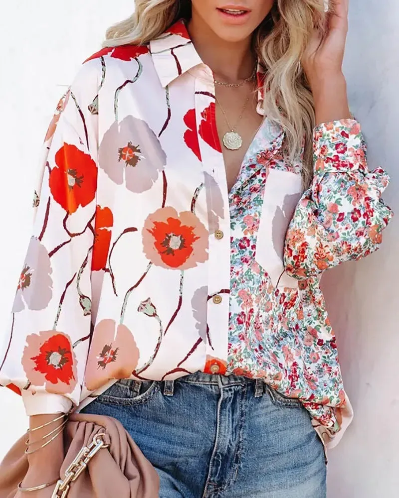 Xieyinshe - Floral Print Long Sleeve Shirt