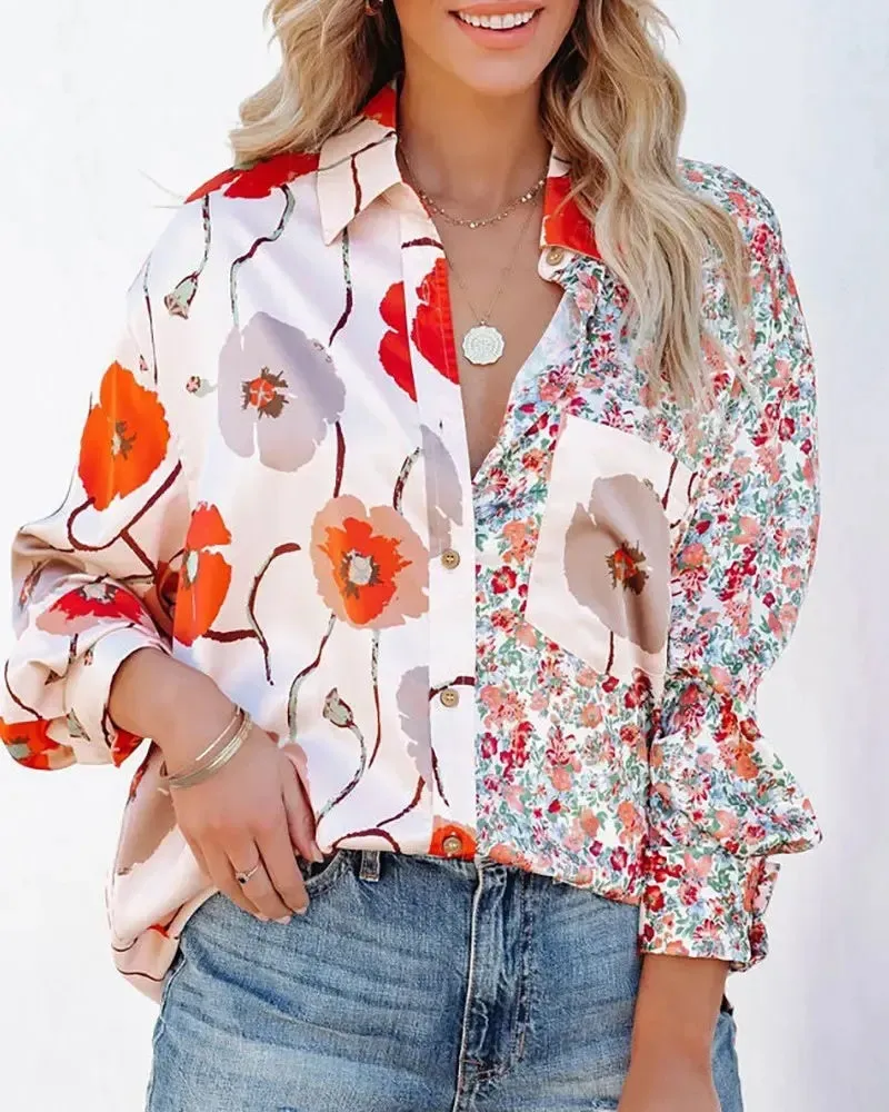 Xieyinshe - Floral Print Long Sleeve Shirt