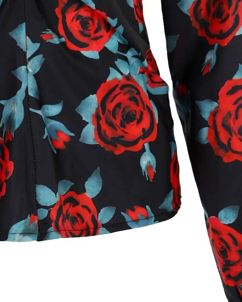 Xieyinshe - Floral Print Long Sleeve V-Neck Top