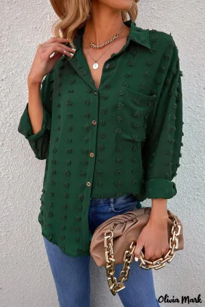 Xieyinshe - Green Polka Dot Long Sleeve Button Pocket Shirt