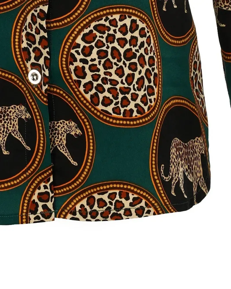 Xieyinshe - Leopard Print Button Down Long Sleeve Shirt