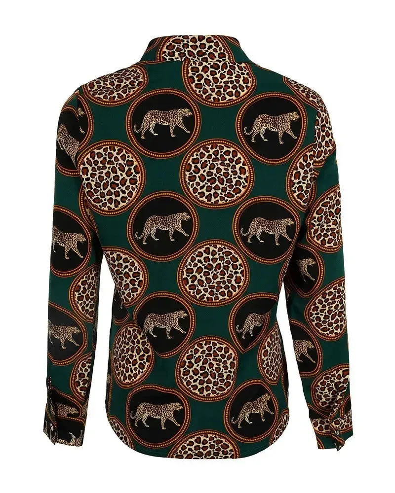 Xieyinshe - Leopard Print Button Down Long Sleeve Shirt