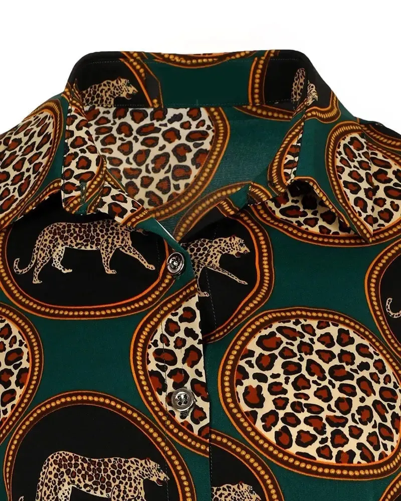 Xieyinshe - Leopard Print Button Down Long Sleeve Shirt
