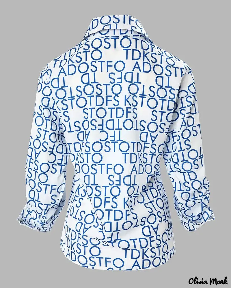 Xieyinshe - Letter Print Long Sleeve Button Down Shirt