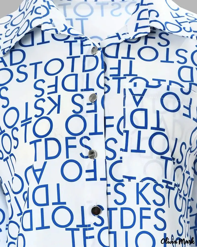 Xieyinshe - Letter Print Long Sleeve Button Down Shirt