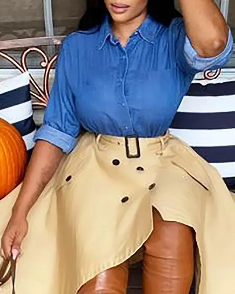 Xieyinshe - Long Sleeve Button Down Denim Shirt